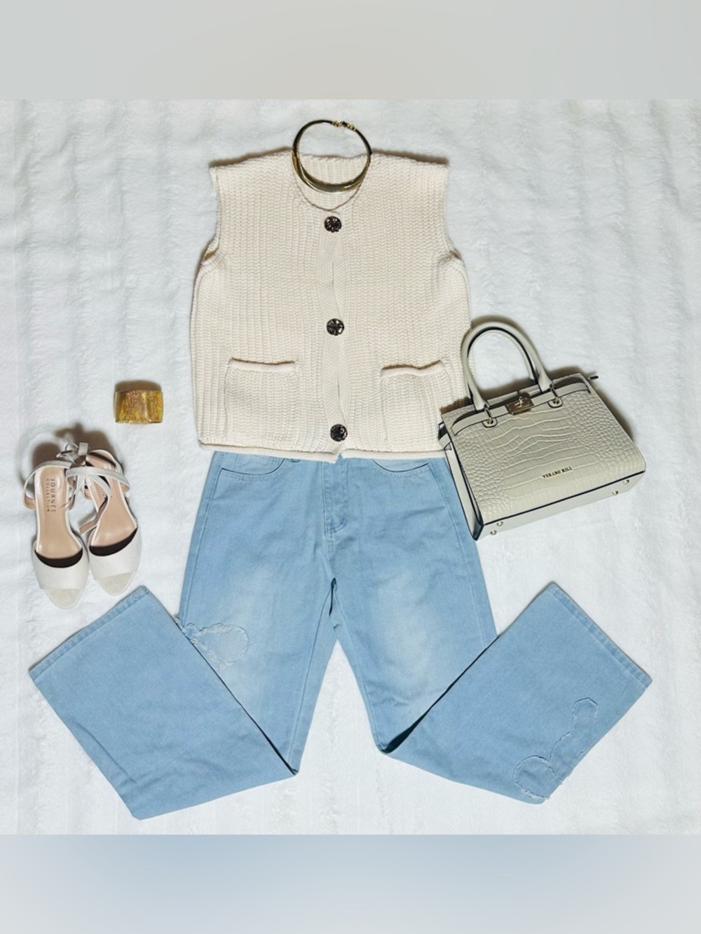 Cream Knit Button Vest